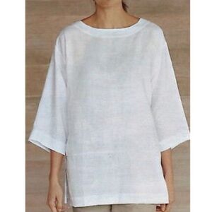 J. Jill Pure Jill Size Large Crisp White Linen Fabric boxy oversized cut Tunic